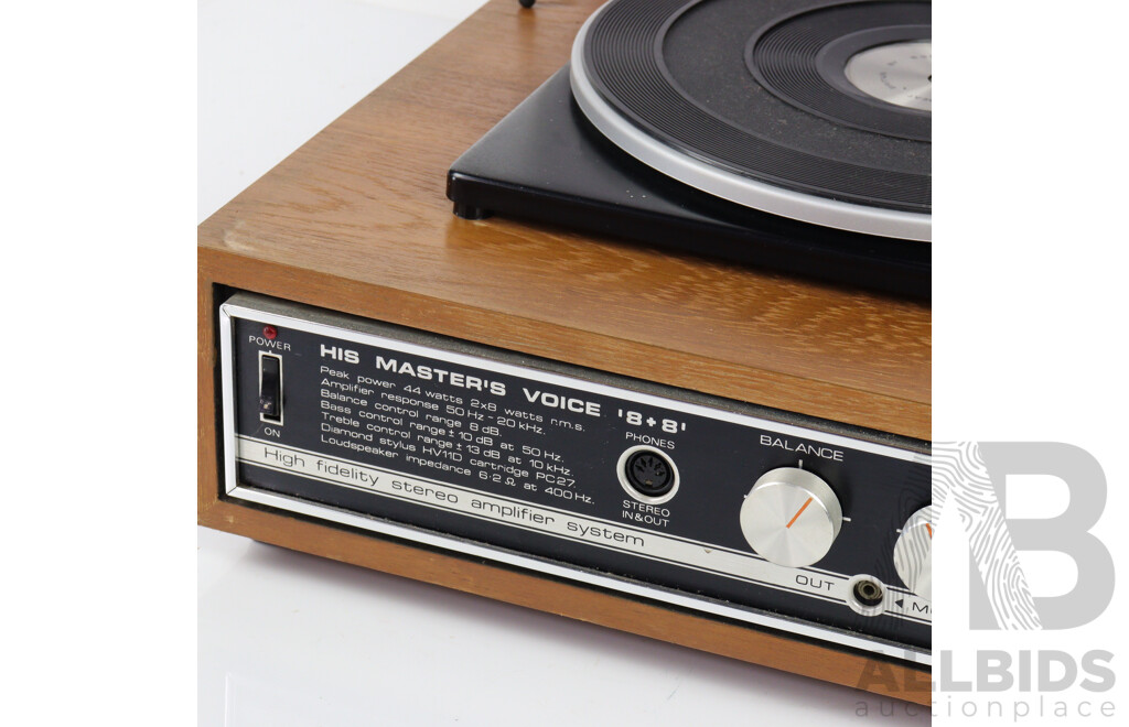 Retro HMV Stereo Amplifier Turntable 8plus8 with Pair HMV Speakers