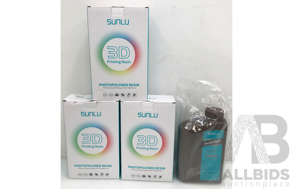 Sunlu Standard and ABS Like 3D Photopolymer Resin for 3D Printing (Solid Grey and Solid White) - Lot of 4
