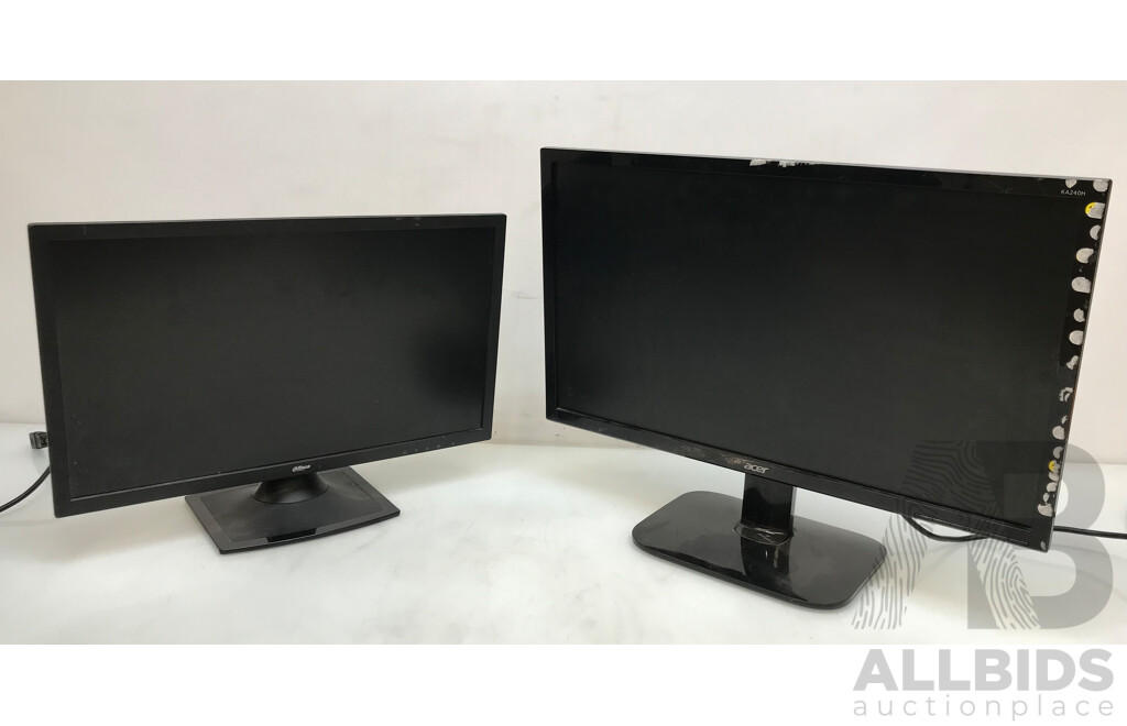Acer, Dahua, and Blaupunkt Monitors with Universal Tablet Holders - Lot of 5