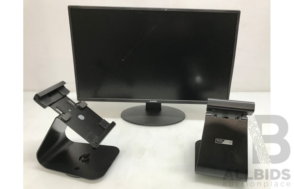 Acer, Dahua, and Blaupunkt Monitors with Universal Tablet Holders - Lot of 5