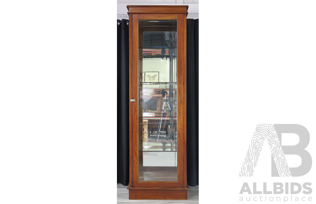 Mahogany Tall Display Case with Mirrored Back