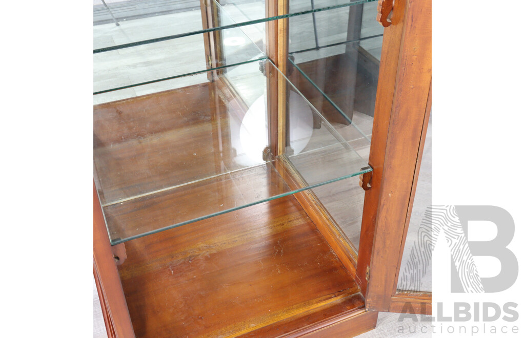 Mahogany Tall Display Case with Mirrored Back