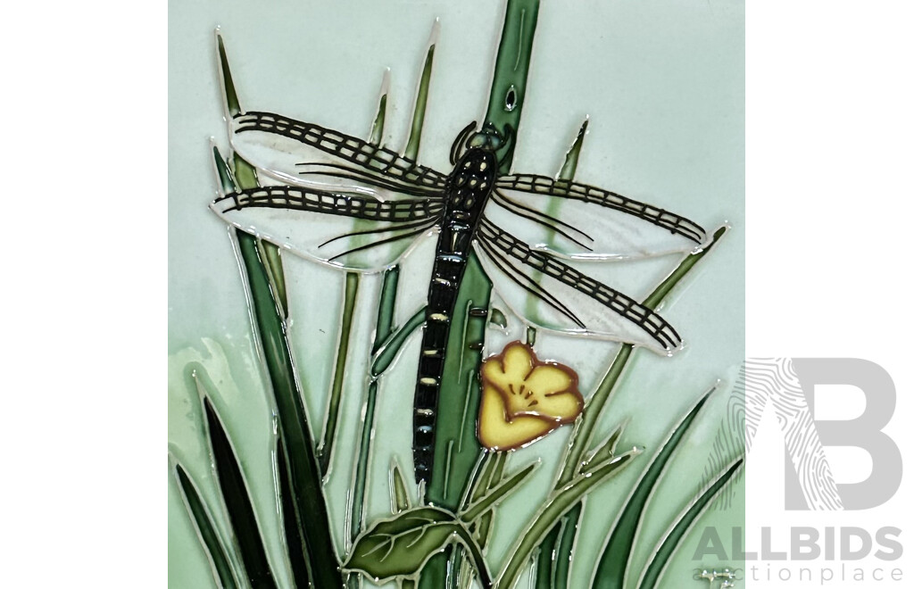 Tri Colour, Dragon Fly, Handmade and Handpainted Ceramic Tile, 15 x 15 cm (frame)
