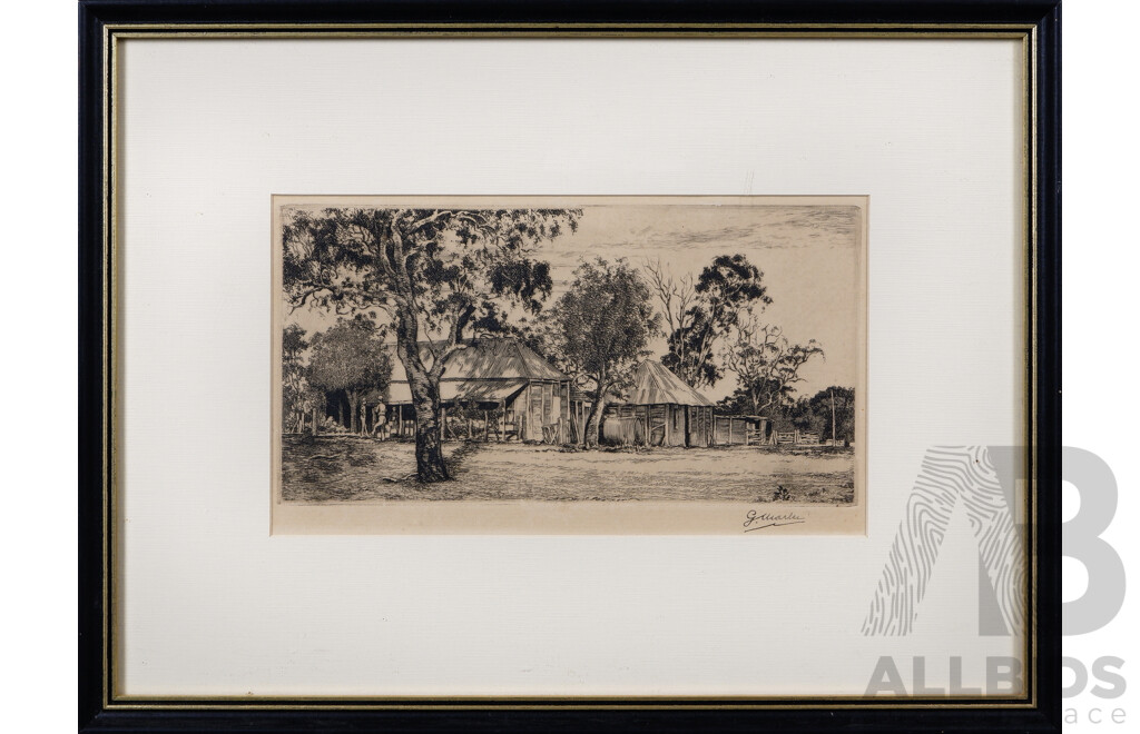 George Marler, (Early-mid 20th Century, Australian, 1879-1960), Troubra Tank, Dry Point Etching, Signed Lower Margin, 29 x 39 cm (frame)