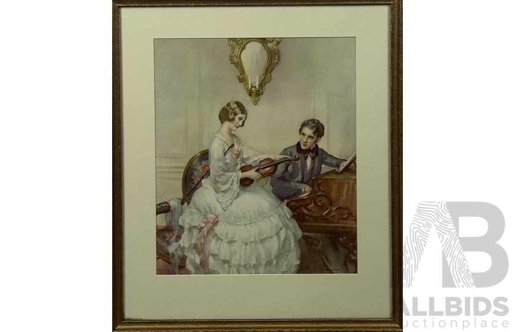 Walter Ernest Webster, (British, 1878-1959), Musical Pair, Vintage Colour Print of Original Oil, 62 x 52 cm (frame)