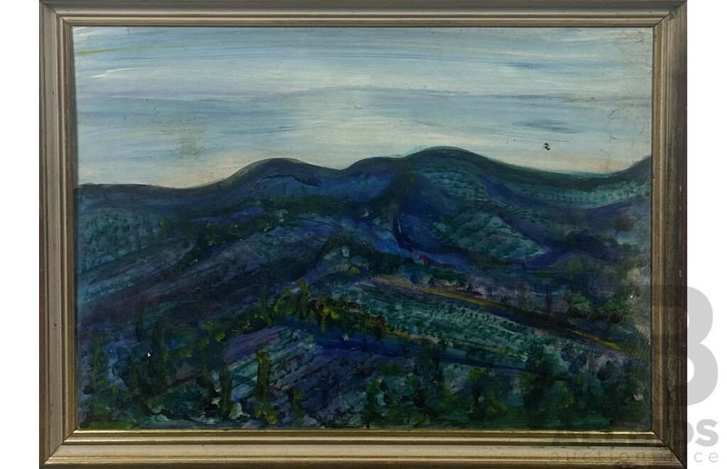 James Scott-Findlay, (Australian, 20th Century), Blue Mountain Range, Oil on Board, 60 x 82 cm (frame)