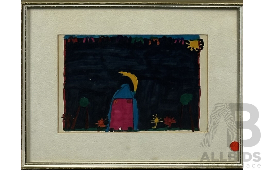 Collection of Art Works - Including Warren Kimble Folk Art Cat Print, Empty Frame, Bright Night by Sarah Gibson & Vintage Austrian Horse Hanging Cloth Panel, 34 x 42 cm (largest) (4)