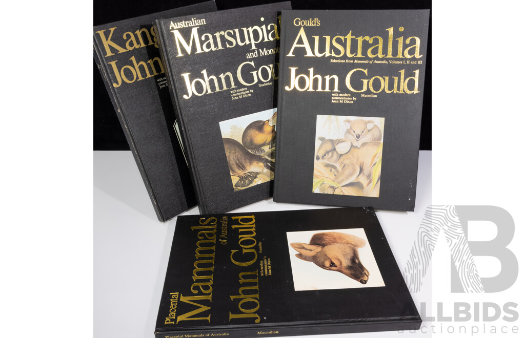 Collection Four John Gould Volumes Comprising Placental Mammals, Australian Marsupials and Monotremes, Kangaroos, Goulds Australia, All Hardcovers in Slip Cases