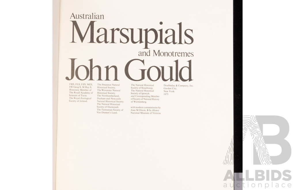 Collection Four John Gould Volumes Comprising Placental Mammals, Australian Marsupials and Monotremes, Kangaroos, Goulds Australia, All Hardcovers in Slip Cases
