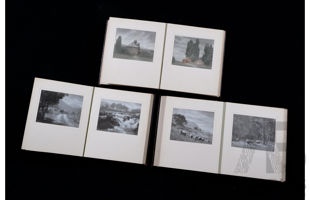 W.F. (Frank) Moore, (Australian, Active 1920-1950s), Collection of Three Vintage Leather Bound Albums of Bromoil Photographs Featuring Landscapes, Portraits & More, 31 x 26 cm (album dimensions) (3)