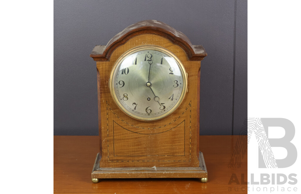 Art Deco Oak Cased Mantle Clock with String Inlay