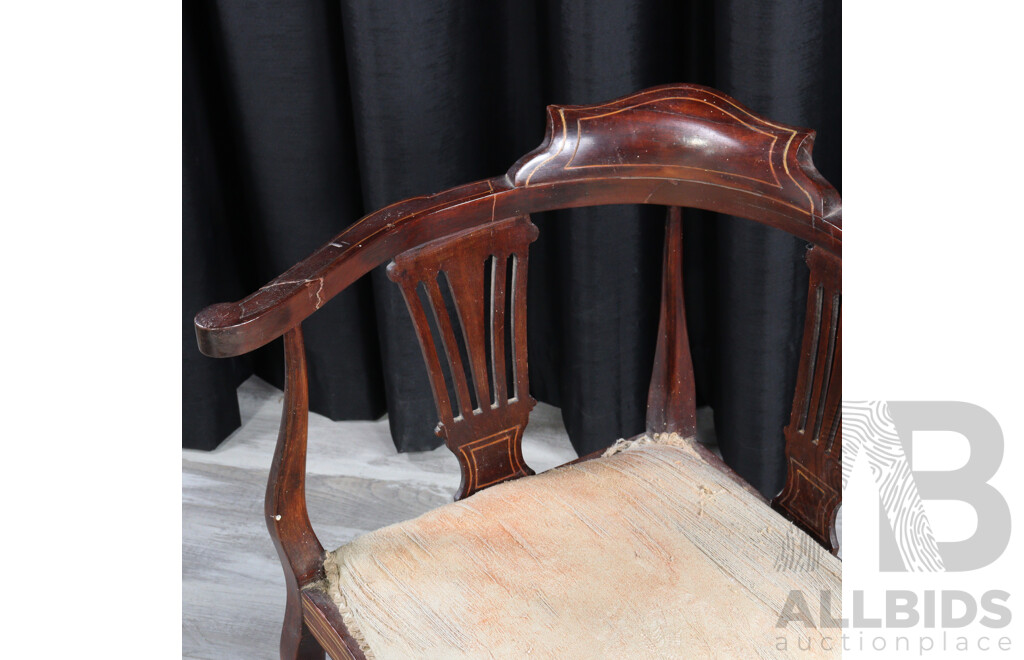Edwardian Mahogany Corner Chair with String Inlay