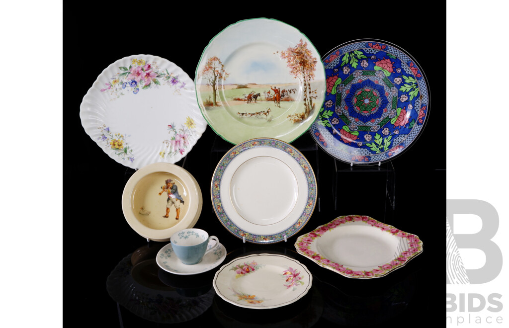 Collection English Royal Doulton Porcelain Plates, Childrens Bowl, Duo