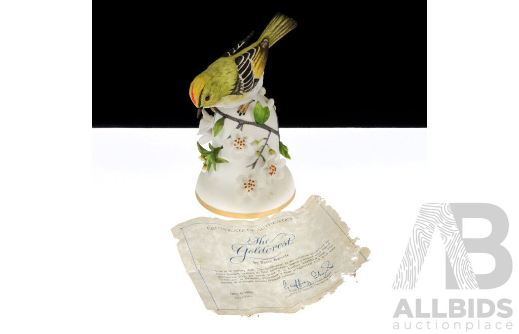 Limited Edition, The Goldcrest Bell, Porcelain Hand Painted and Decorated with 22CT Gold Rim by Peter Barrett for Franklin Mint