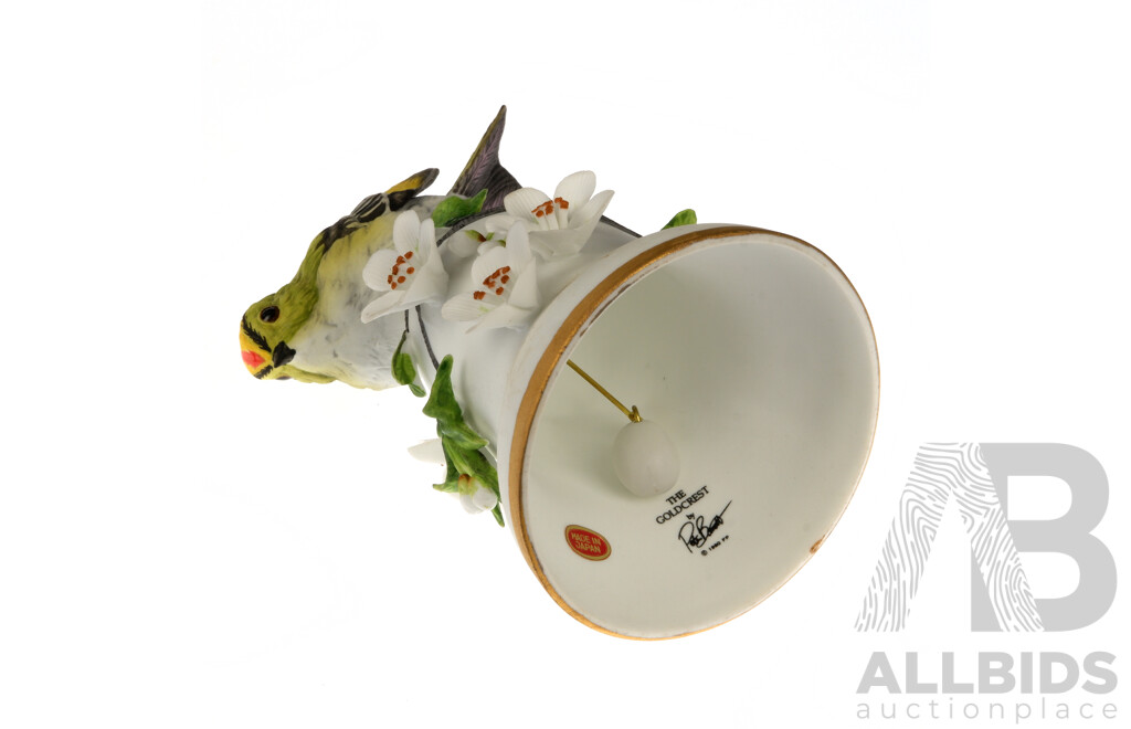 Limited Edition, The Goldcrest Bell, Porcelain Hand Painted and Decorated with 22CT Gold Rim by Peter Barrett for Franklin Mint