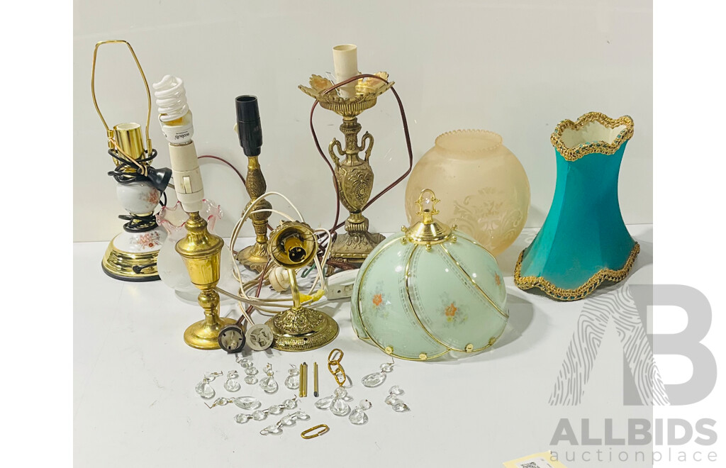 Collection Vintage Lamp Bases, Chandelier Parts and More