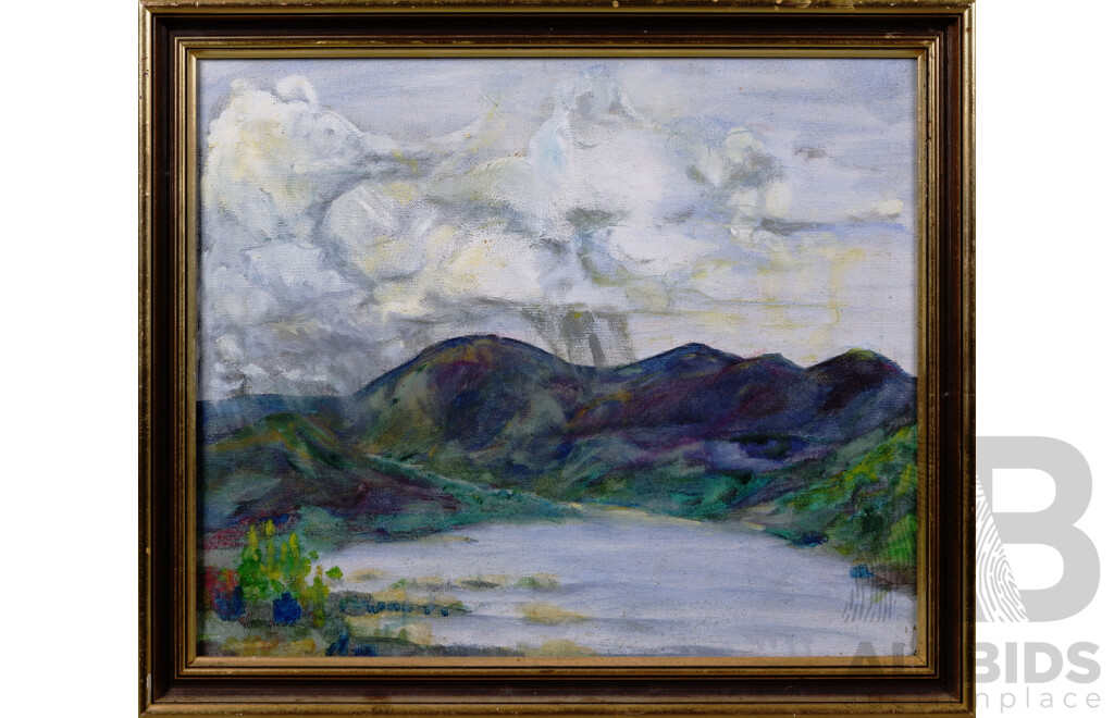 James Scott-Findlay, (Australian, 20th Century), Still Waters, Vintage Oil on Canvas Cloth, 47 x 57 cm (frame)