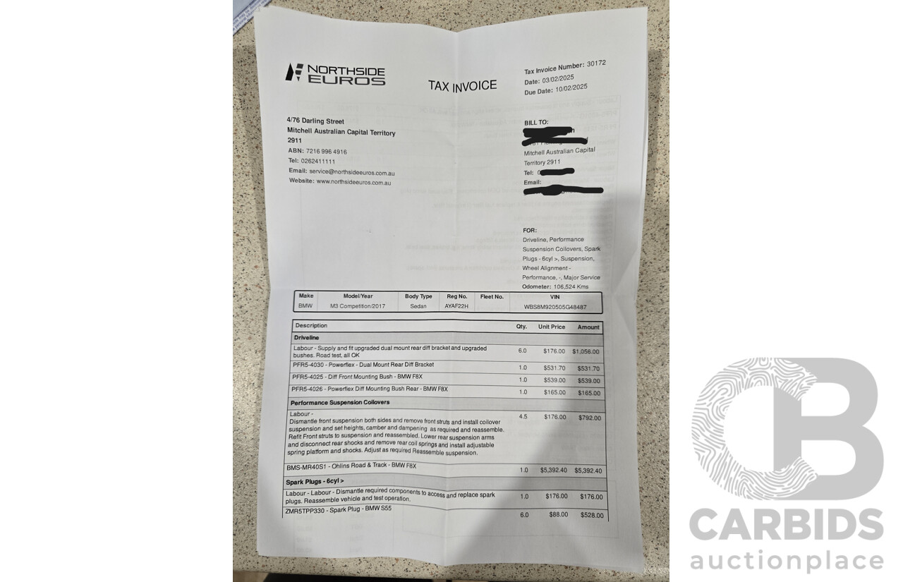 3/2017 BMW M3 Competition LCI F80 4d Sedan Black Sapphire Metallic Twin Turbo 3.0L