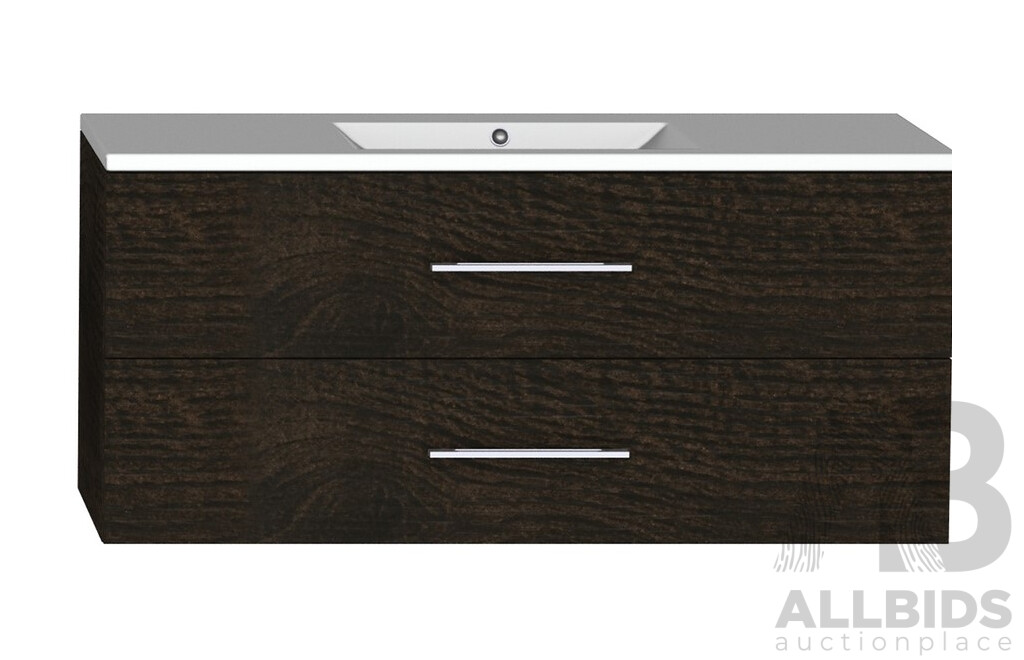 Forme Blade 1200mm Wall Hung Vanity(Dark Chocolate) with Polymarble Vanity Top Basin(White) - Brand New - ORP $1300.00