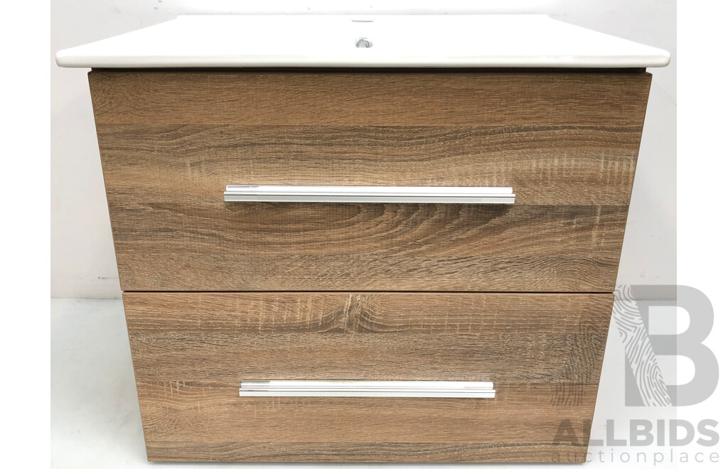 Forme Blade 600mm Wall Hung Vanity(Walnut) with Gateway Vanity Top Basin(White) - Brand New - ORP $580.00