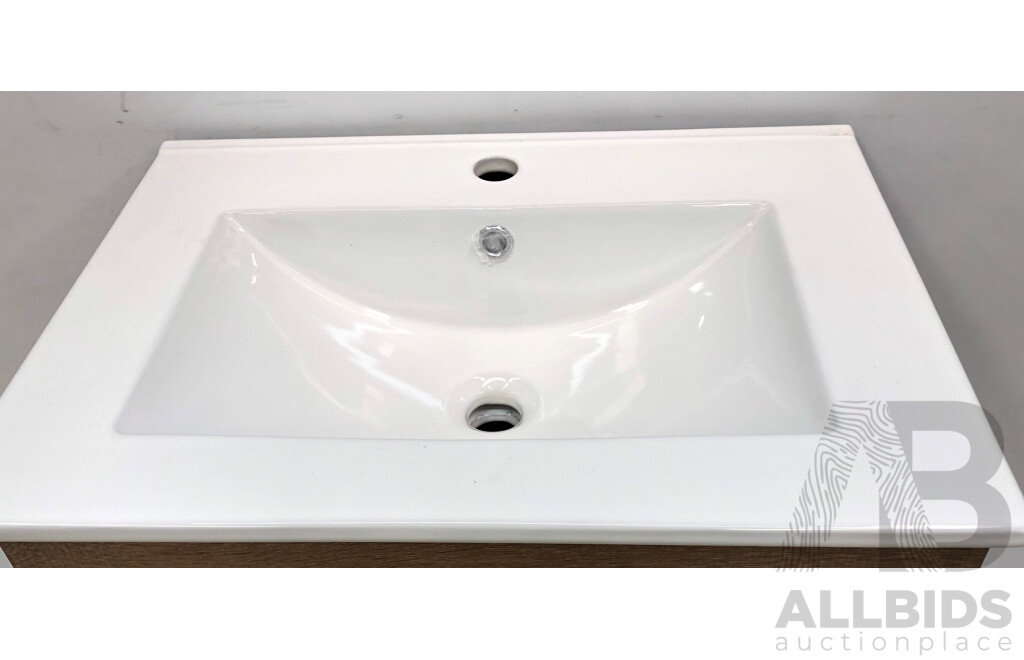 Forme Blade 600mm Wall Hung Vanity(Walnut) with Gateway Vanity Top Basin(White) - Brand New - ORP $580.00