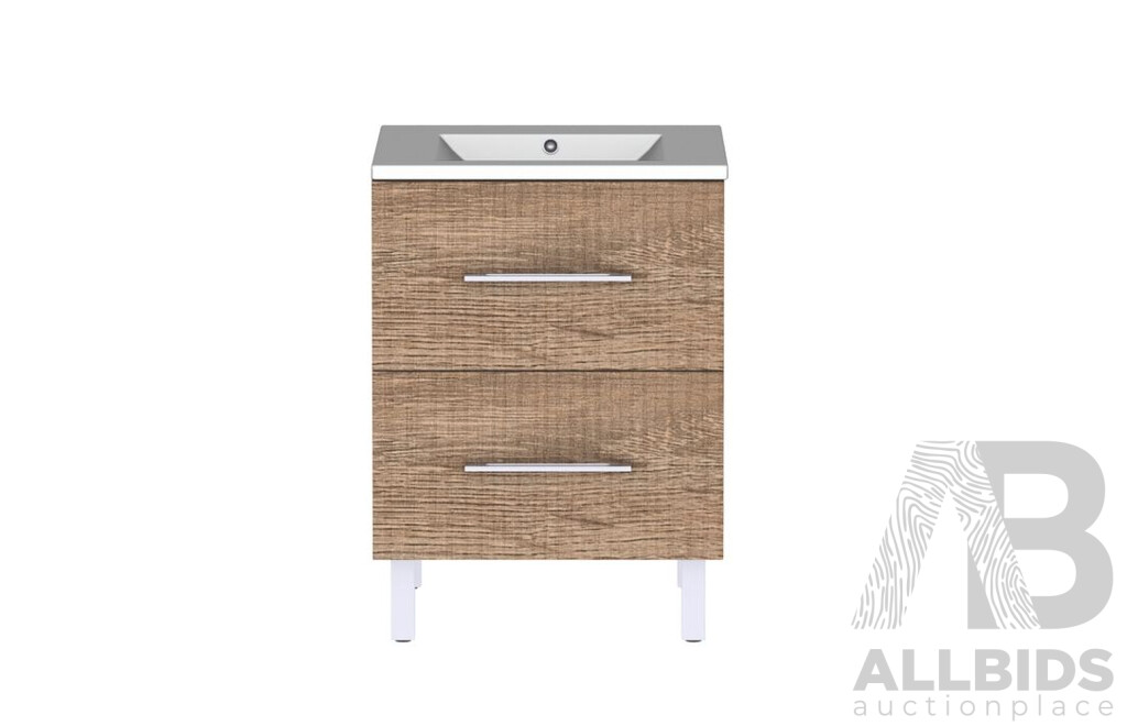 Forme Blade 600mm Freestanding Vanity(Walnut) with Gateway Vanity Top Basin(White) - Brand New - ORP $580.00