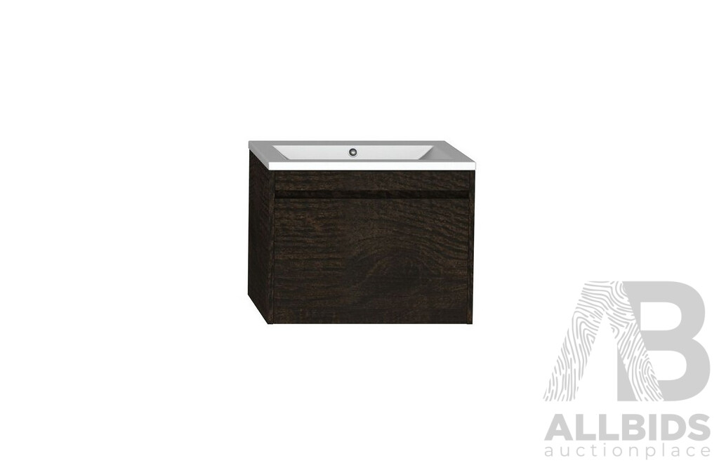 Forme Madrid 600mm Wall Hung Vanity(Dark Chocolate) with Poly Marble Basin Top(White) - Brand New - ORP $1200.00