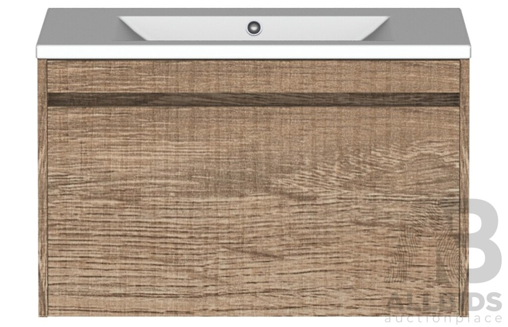 Forme Madrid 750mm Wall Hung Vanity(Walnut) with Poly Marble Basin Top(White) - Brand New - ORP $1500.00