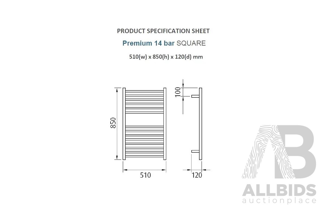 Forme Premium Square 14 Bar Heated Towel Rail - 850mm - Brand New - ORP $1269.00