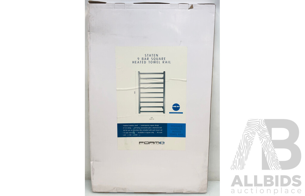 Forme Staten Series Square Nine Bar Heated Towel Rail - 1000mm - Brand New - ORP $800.00