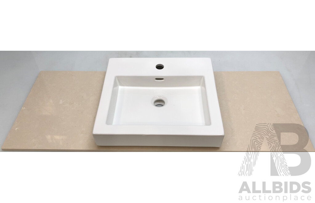 Forme Blade 900mm Wall Hung Vanity(Light Ash) with Artificial Stone Top(Sandy Beach) and White Basin - Brand New - ORP $1300.00