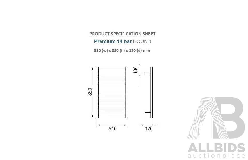 Forme 14 Bar Stainless Steel Premium Heated Towel Rail(Round) - 850mm - Brand New - ORP $1019.00