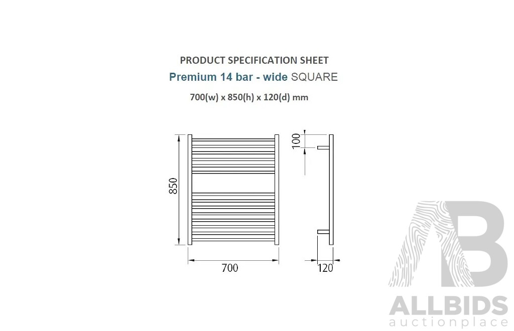 Forme 14 Bar Stainless Steel Premium Heated Towel Rail(Square) - 850mm - Ex Display Item - New
