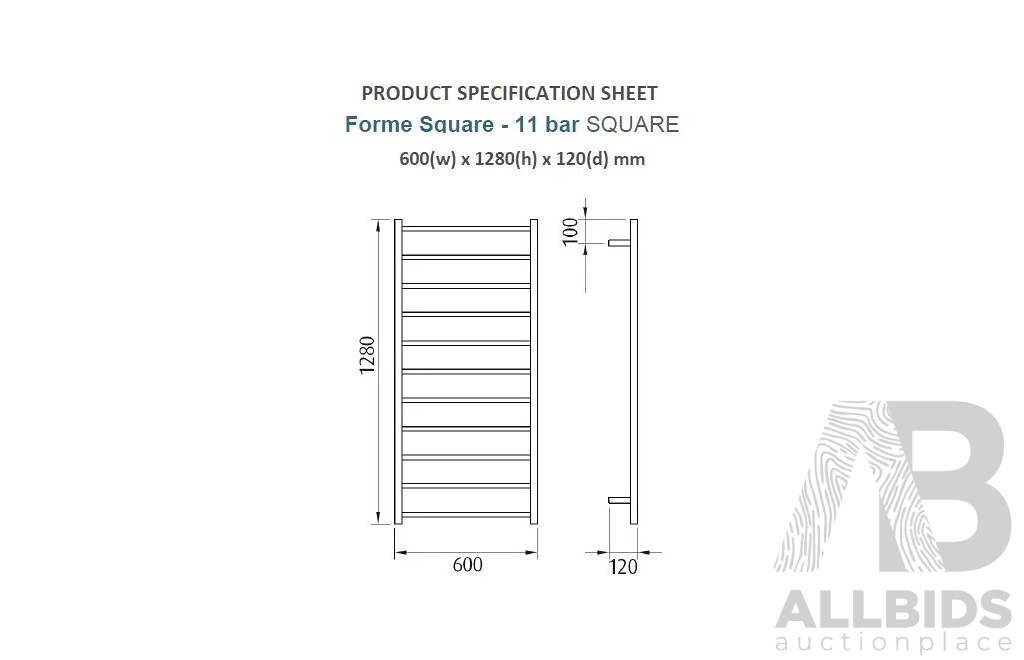 Forme 11 Bar Stainless Steel Premium Heated Towel Rail(Square) - 1280mm - Brand New - ORP $1410.00