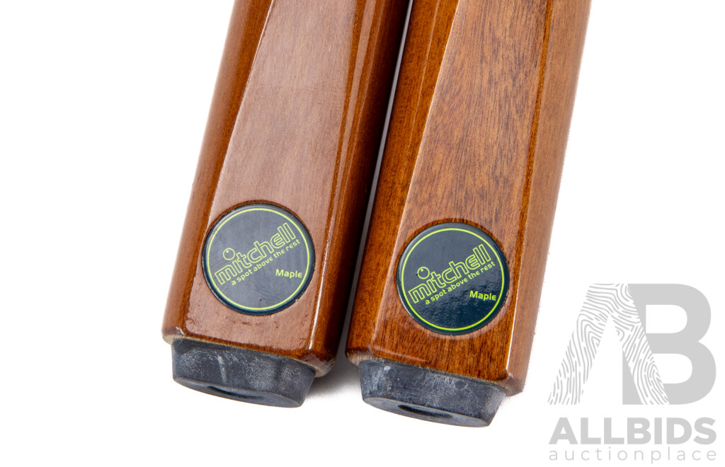 Pair of Jack Daniels Branded Maple Pool Cues by Mitchell in Hard Case