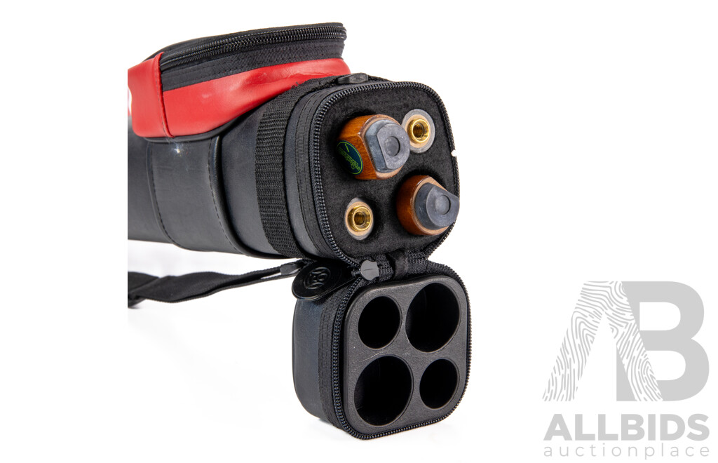 Pair of Jack Daniels Branded Maple Pool Cues by Mitchell in Hard Case