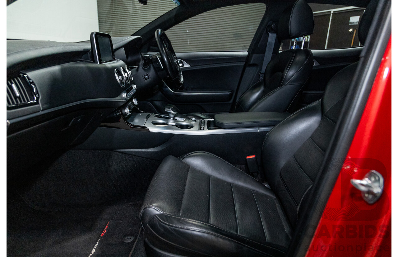 01/2018 Build 12/2017 Kia Stinger GT CK MY18 (344) 4d Sedan Hichroma Red Metallic (Grey Wrap) Twin Turbo 3.3L