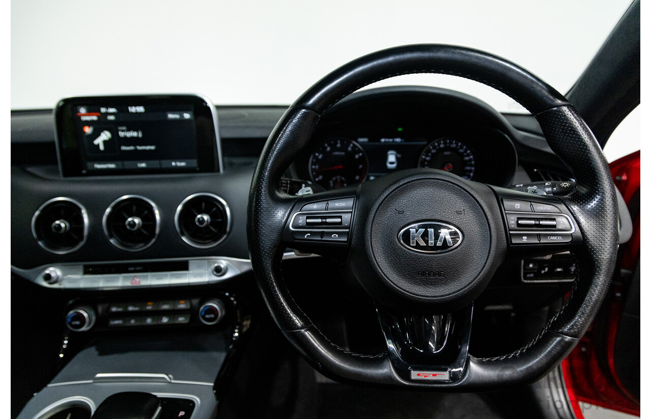 01/2018 Build 12/2017 Kia Stinger GT CK MY18 (344) 4d Sedan Hichroma Red Metallic (Grey Wrap) Twin Turbo 3.3L