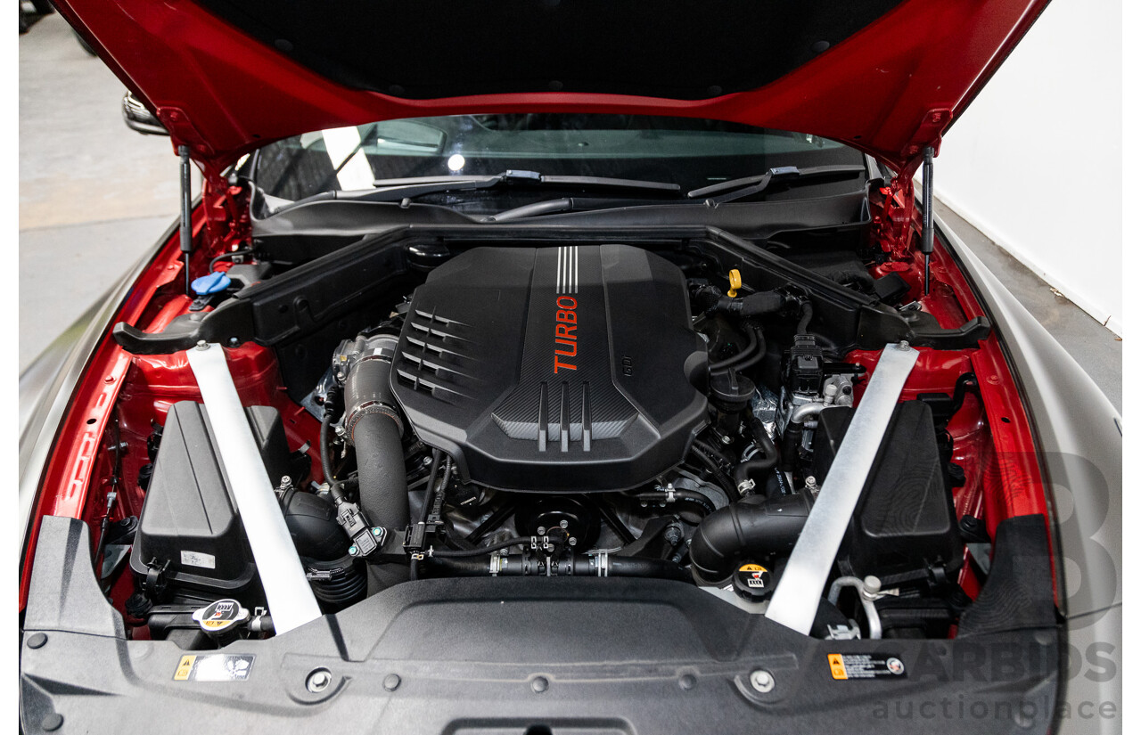 01/2018 Build 12/2017 Kia Stinger GT CK MY18 (344) 4d Sedan Hichroma Red Metallic (Grey Wrap) Twin Turbo 3.3L