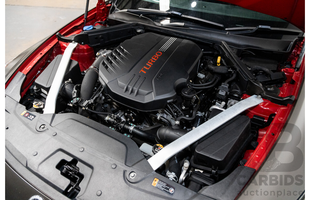 01/2018 Build 12/2017 Kia Stinger GT CK MY18 (344) 4d Sedan Hichroma Red Metallic (Grey Wrap) Twin Turbo 3.3L