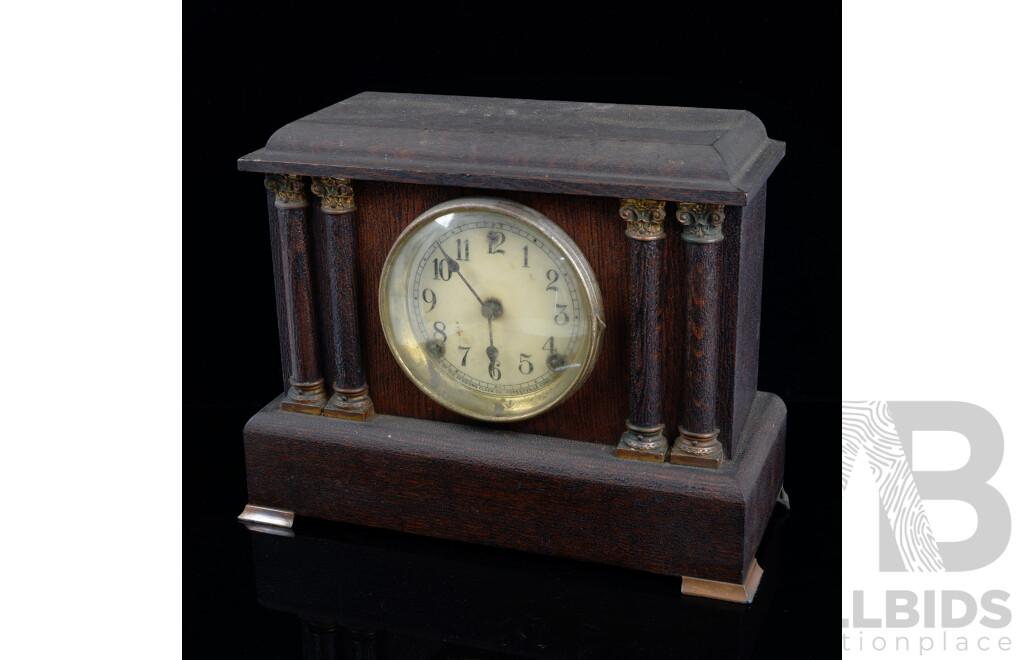 The Sessions Clock Co Antique Chiming Mantel Clock with Brass Feet and Column Supports
