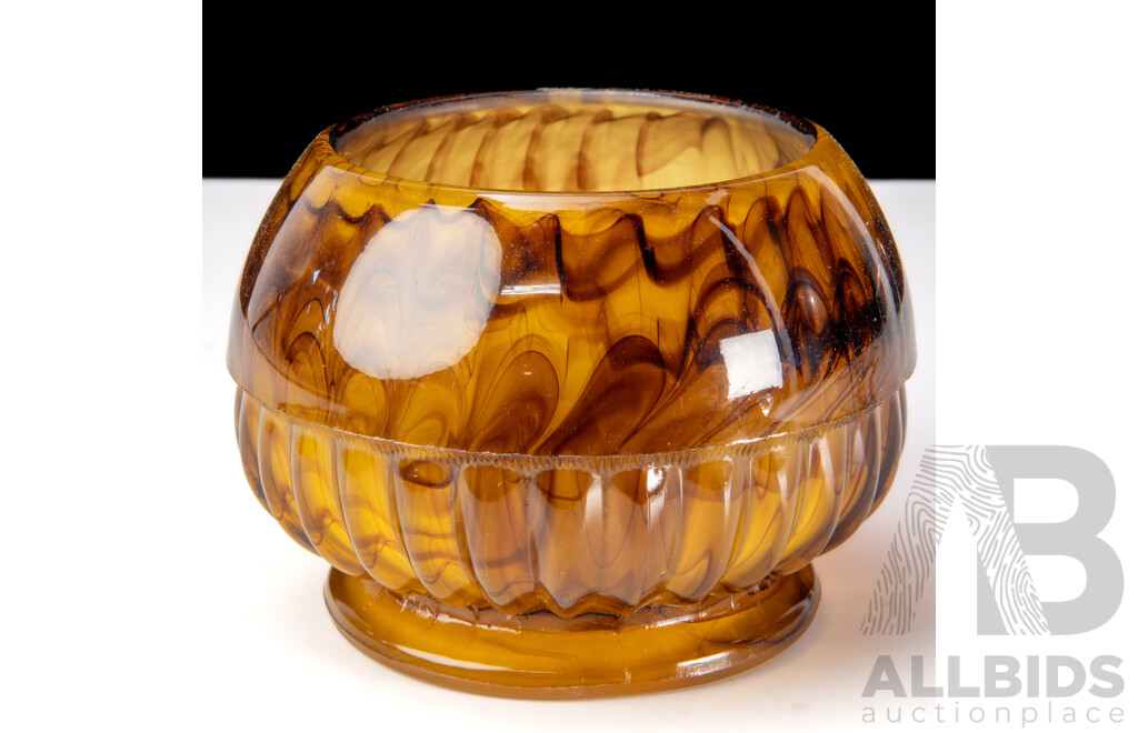 Vintage Art Deco Davidsons Amber Cloud Glass Bowl, Pattern 10 1910
