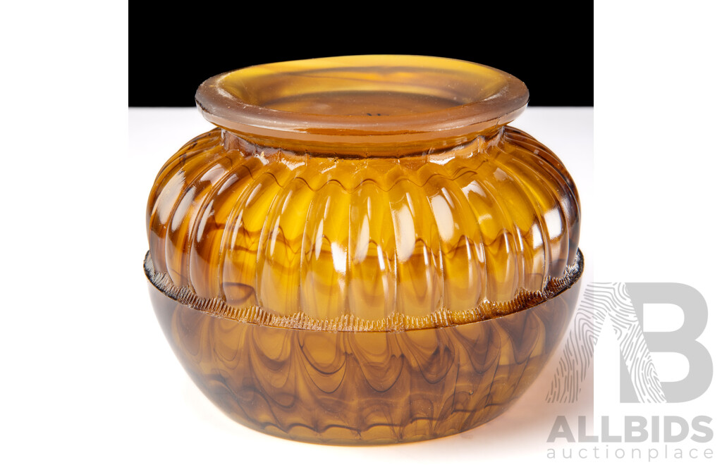 Vintage Art Deco Davidsons Amber Cloud Glass Bowl, Pattern 10 1910