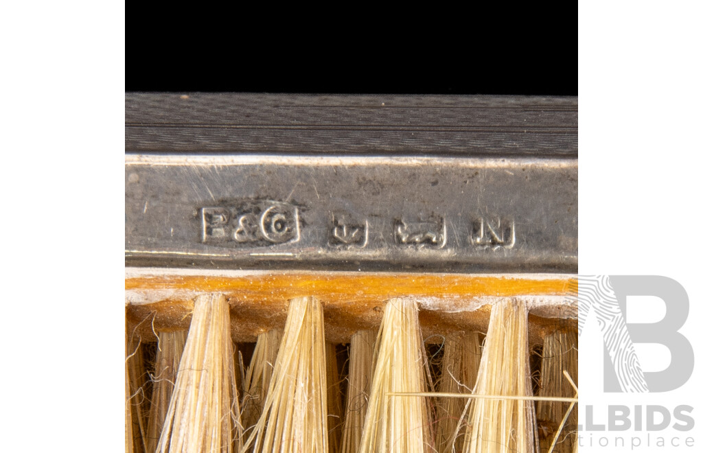 Set Three Sterling Silver Vanity Dressing Table, London 1902 Items Along with Another Mirror & Brush, Birmingham 1937