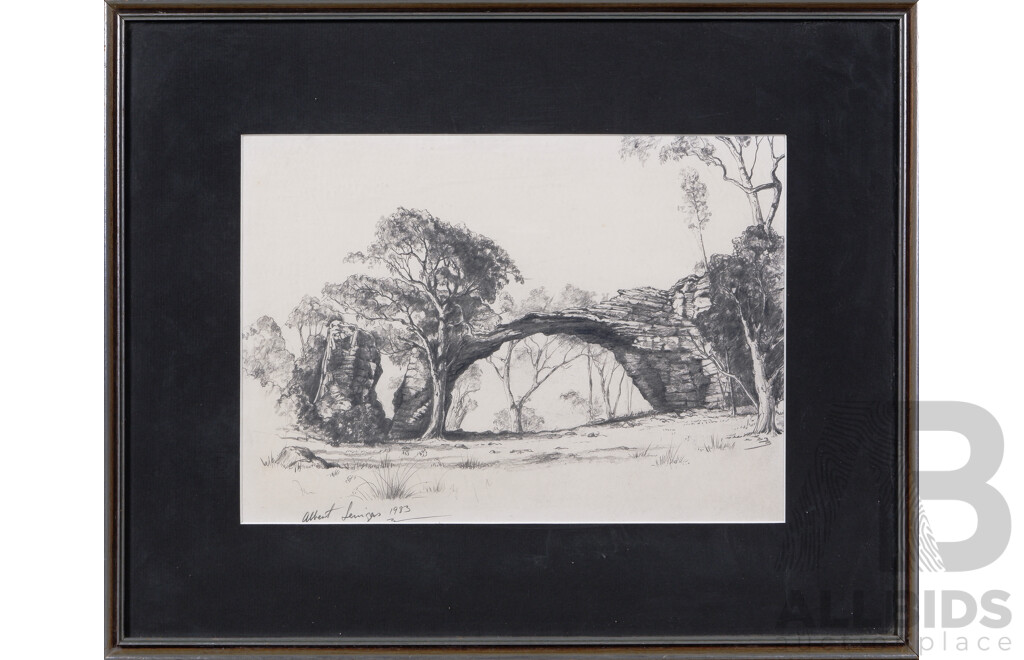 Albert Lenigas, (20th Century, Australian-Lithuanian, 1927-2014), Nature's Bridge (1983), Framed Pencil on Paper, 43 x 53 cm (frame)