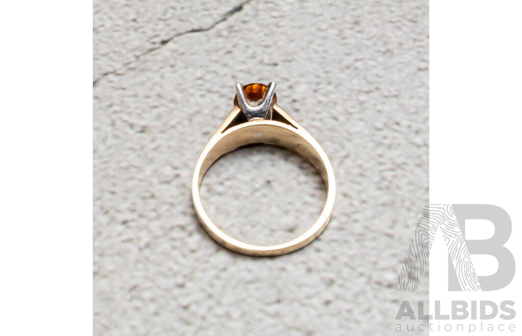 9ct Vintage Golden Citrine Solitaire Ring, Size N, 3.37 Grams