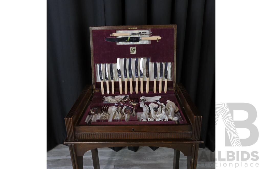 Antique 53 Sir John Bennet Flatwear Canteen Table on Castors, Includes Carving Set