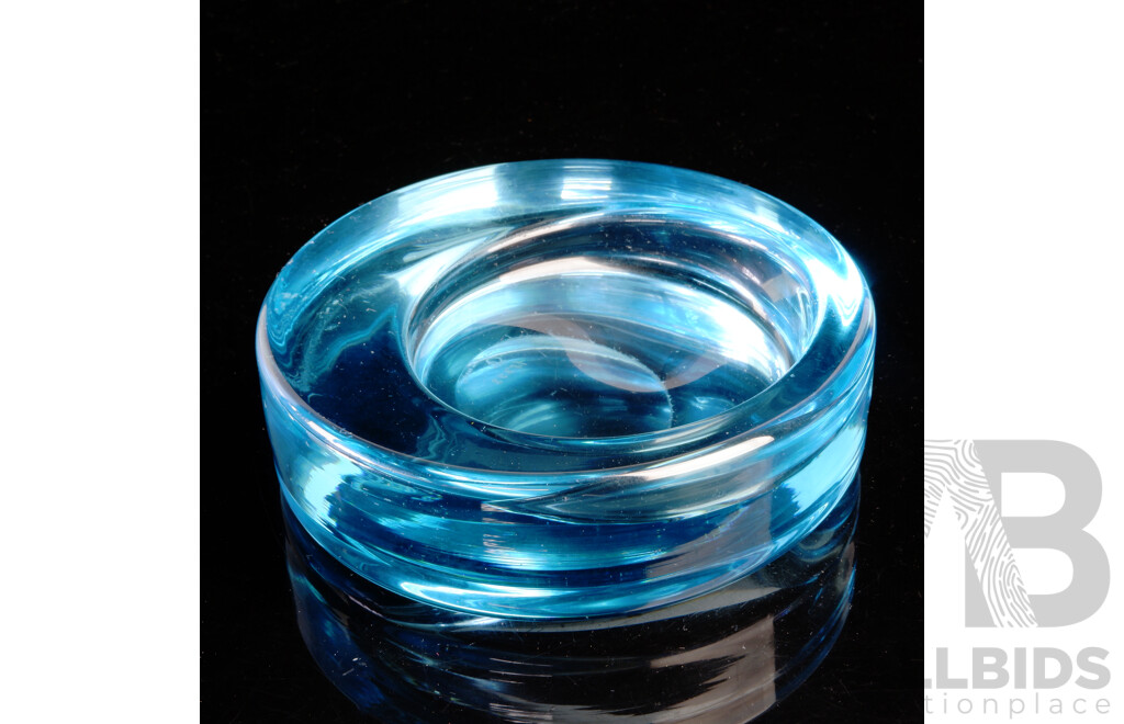 Mid Century Blue Glass Dish by per Lutkin for Holmegaard