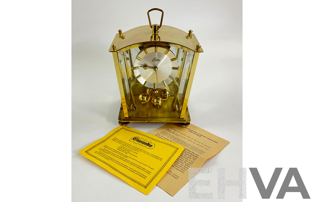 Vintage Brass Kien 400 Day Torsion Clock with Etched and Beveled Glass, Made in Germany