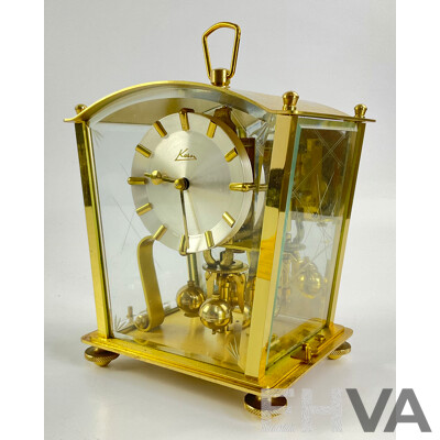 Vintage Brass Kien 400 Day Torsion Clock with Etched and Beveled Glass, Made in Germany